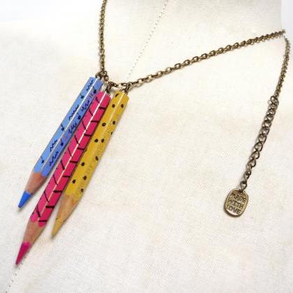 Color Pencil Necklace With Brass Chain - Light..