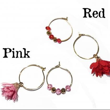 Gold Hoop Earrings with Pink mismat..
