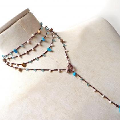 Long Beaded Necklace, Boho Style Mu..