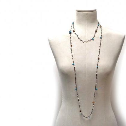 Long Beaded Necklace, Boho Style Mu..