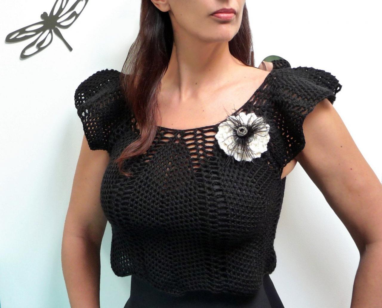 Women's Textured White Crochet Sleeveless Vest Top